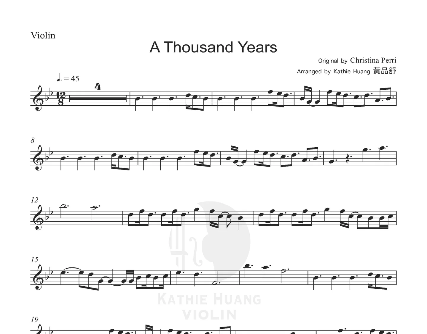 A Thousand Years - クリスティーナ・ペリー (トワイライト・サーガ/ブレイキング・ドーン インスト音源付き) by Kathie Violin 黃品舒小提琴