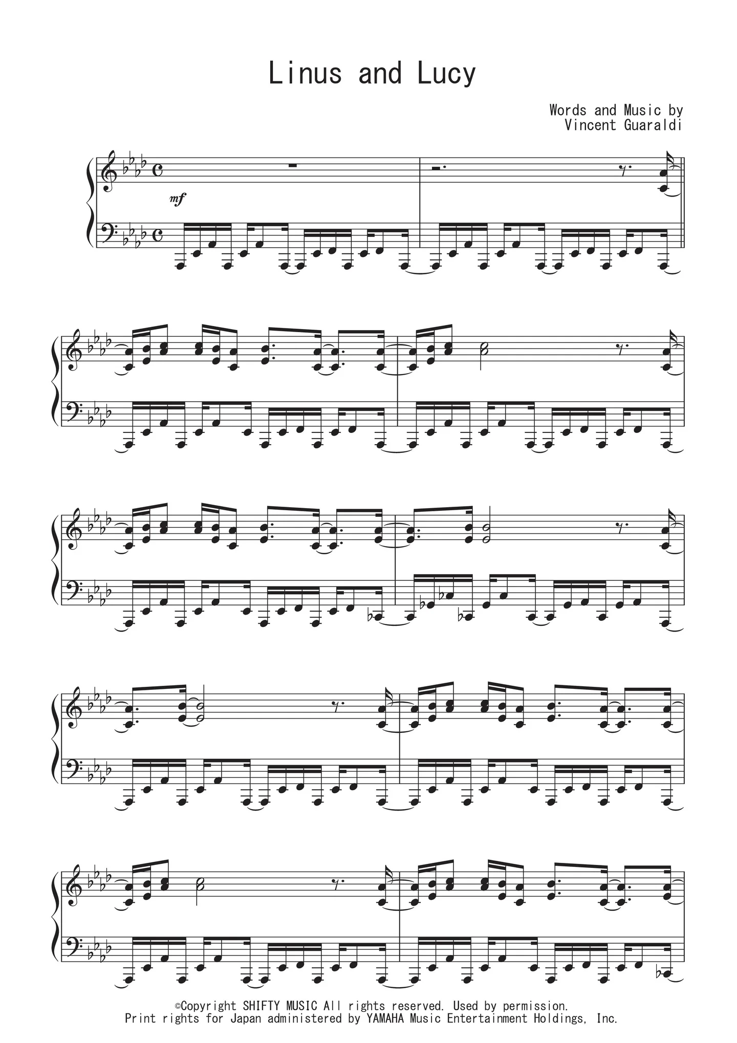 Linus and Lucy（アニメ『PEANUTS』OST） 上級者向けピアノ楽譜 | Peony
