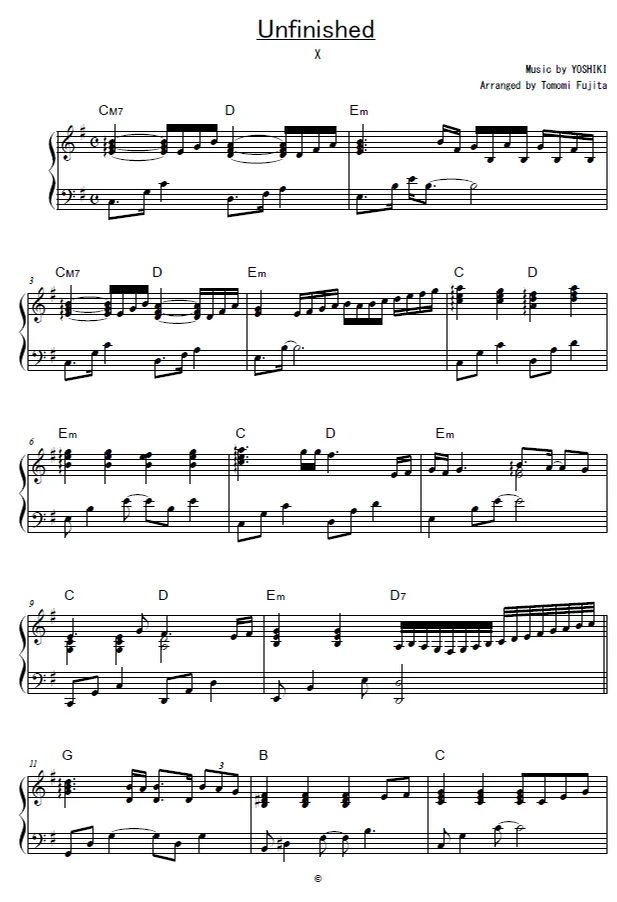 Unfinished - X JAPAN (short ver.) by piano*score