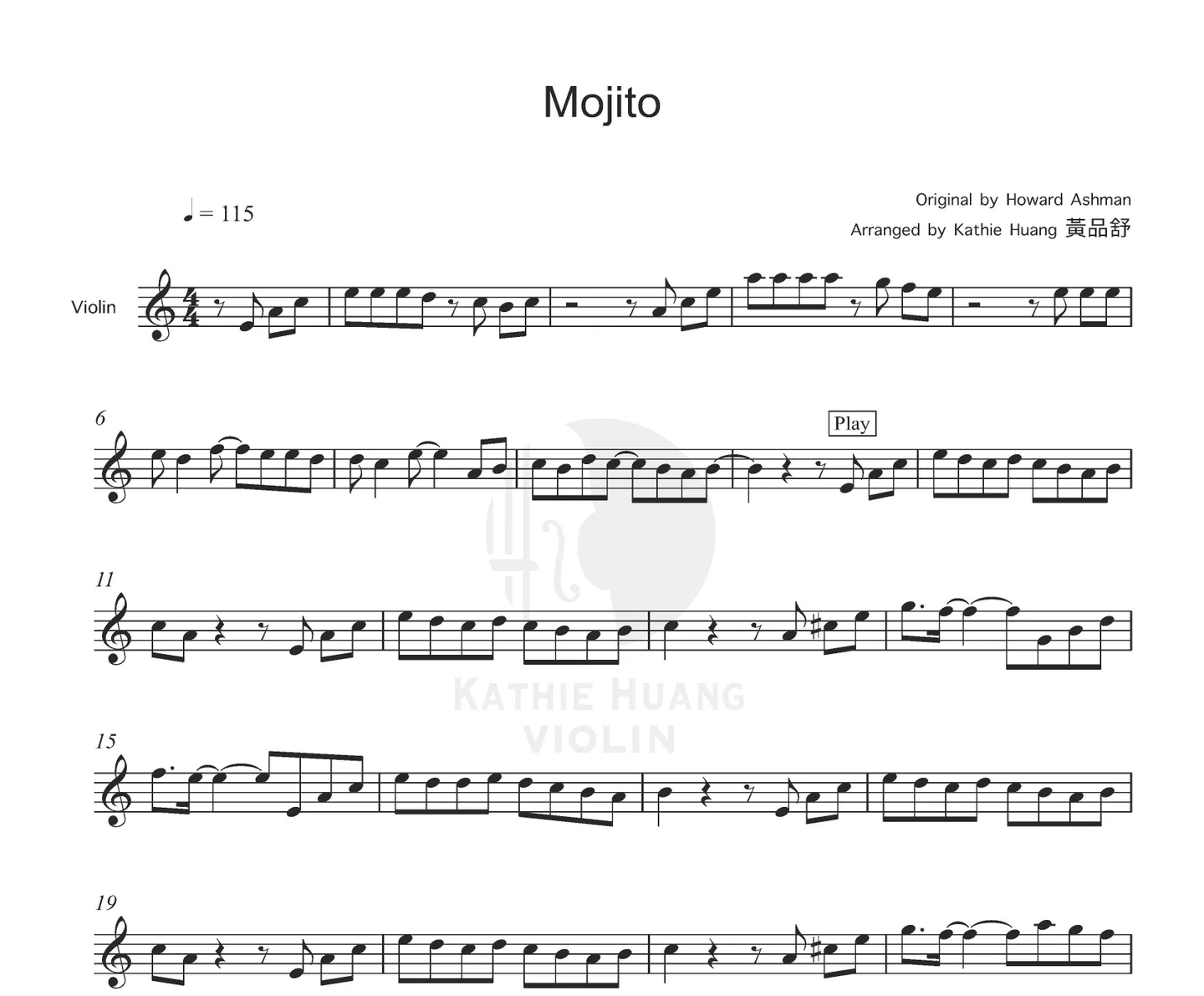 mojito - ジョウ・ジエルン (インスト音源付き) by Kathie Violin 黃品舒小提琴