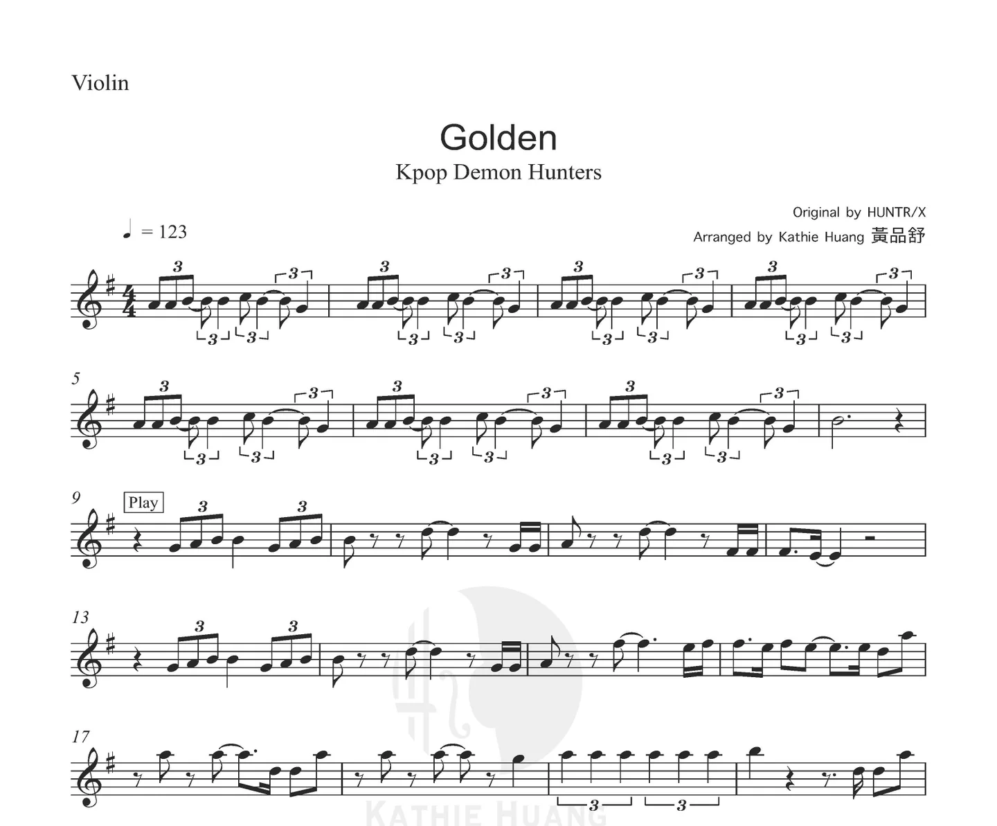 Golden - HUNTR/X (KPOPガールズ! デーモン・ハンターズOSTインスト音源付き) by Kathie Violin 黃品舒小提琴
