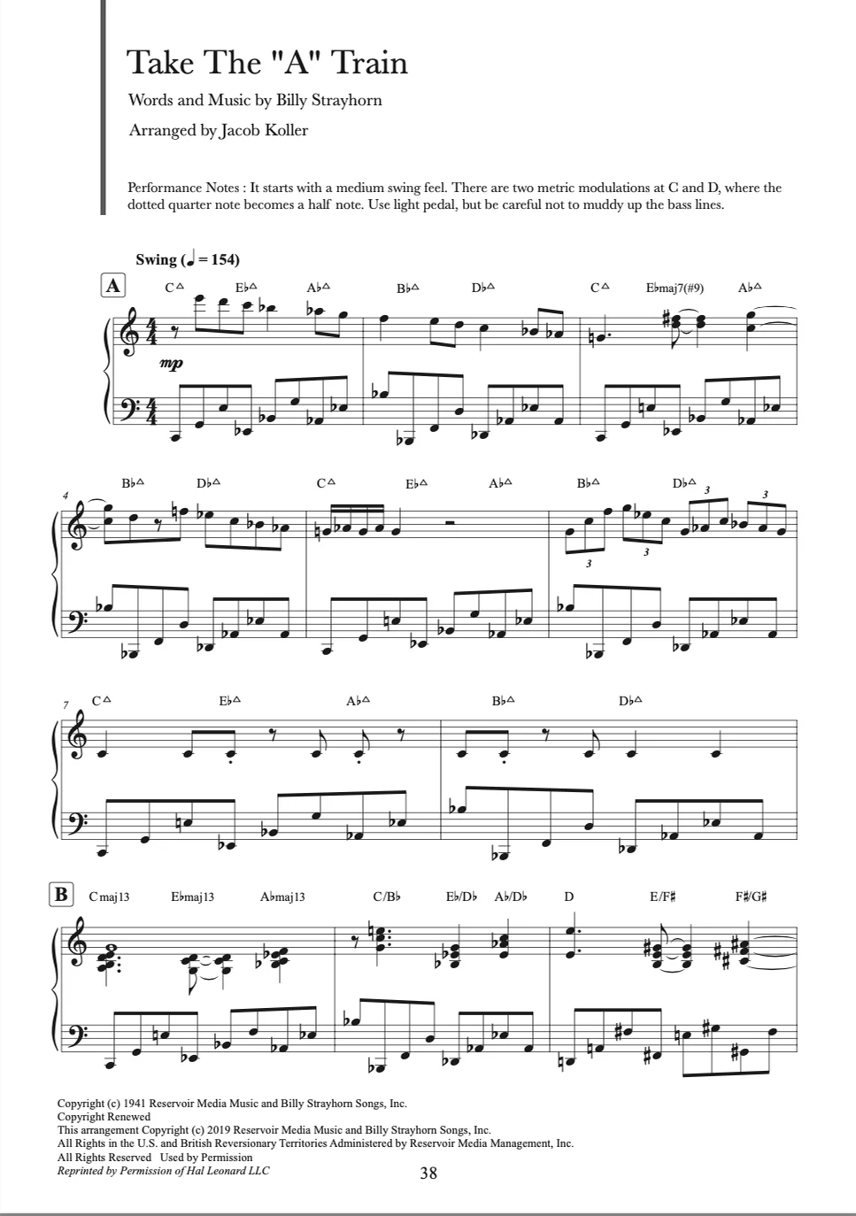 Take the 'A' Train - Duke Ellington by JIMS Sheet Music